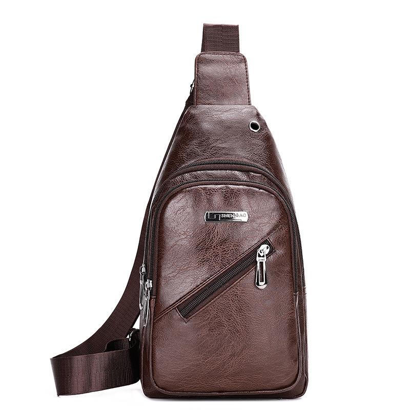 Large Capacity Travel Messenger Bag Men's Business PU Leather Chest Bag Fashion Joker Shoulder Bag