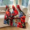 Red Cardinals with Vibrant Flowers Pattern Blanket Flannel Material Soft Warm for All Seasons, Home Outdoor Camping Picnics RV