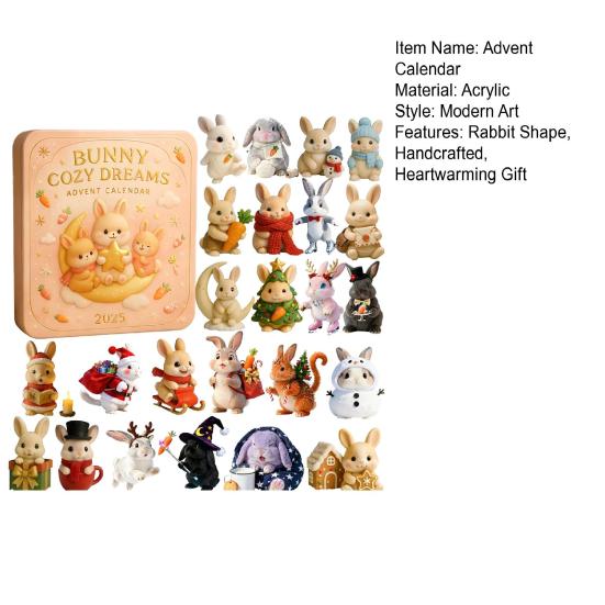 Мультяшный кролик Адвент-календарь 2025 24 дня Календарь обратного отсчета до Рождества Интерактивный праздничный календарь Автомобильный аксессуар