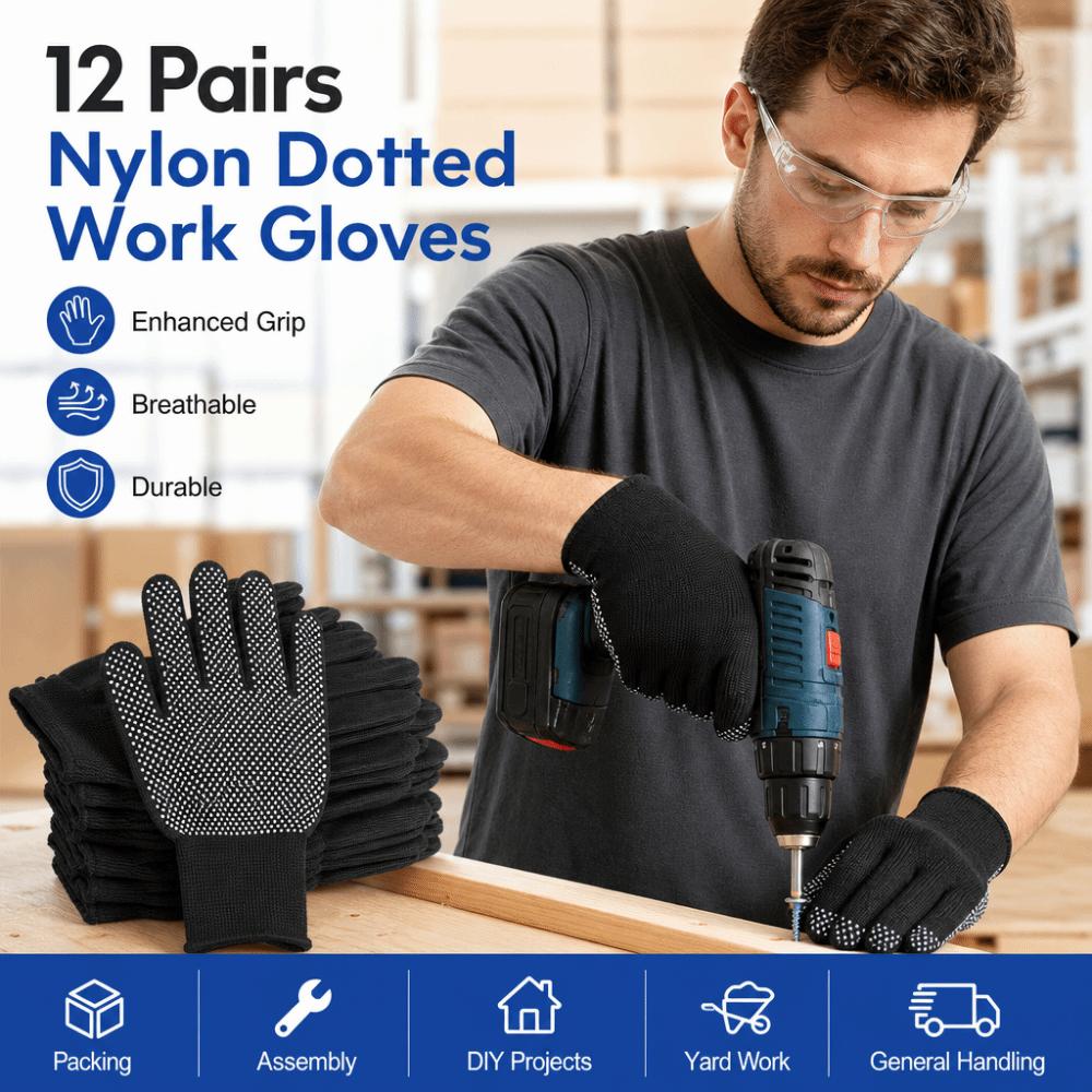 12pairs Anti Slip Safety Work Gloves Heat Resistant Outdoor Cycling Gloves Household