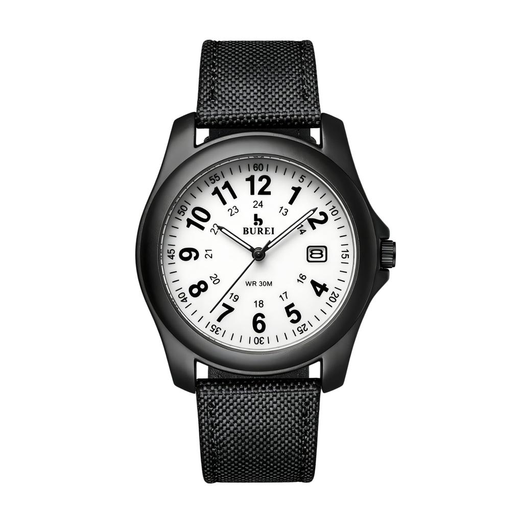 Мужские кварцевые аналоговые часы BUREI, Простой дизайн, Отображение даты, Водонепроницаемые, Люминесцентные, Легкие, Черные, Ремешок из силикагеля, Унисекс, Стильные, Повседневные,