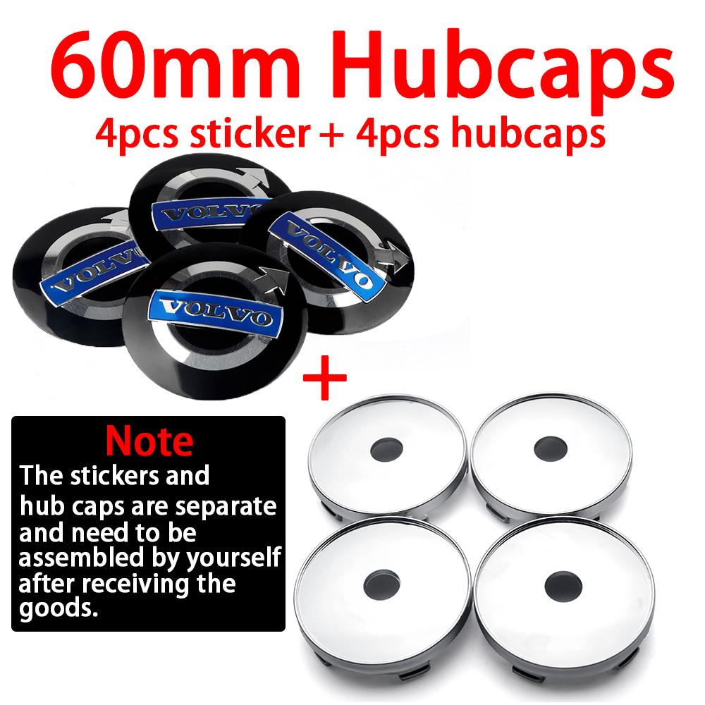 4pcs 56/60mm Car Wheel Center Cover Stickers Hub Caps Decor Decals For Volvo Rdesign AWD C30 C70 S40 S60 S70 S80 S90 V40 V50 V60