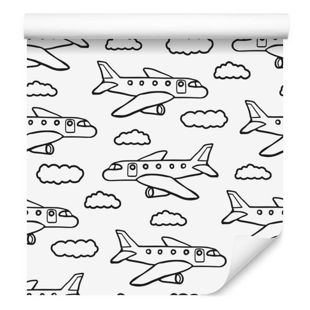 Wallpaper Black and white airplanes with clouds for living room and bedroom 50x1000