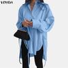 Oversized Women Casual Turn Down Collar Long Sleeve Solid Loose Blouse Shirts
