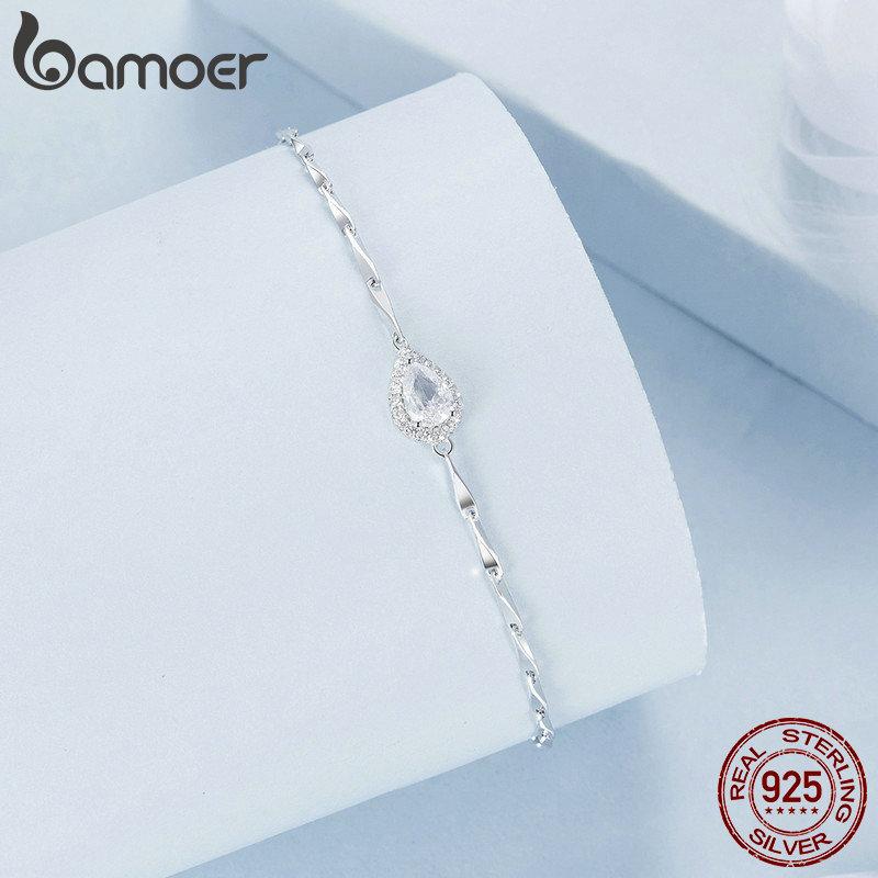BAMOER из стерлингового серебра 925 пробы, сверкающий браслет-капелька, благородный и элегантный браслет для женщин, повседневная одежда, ювелирные украшения