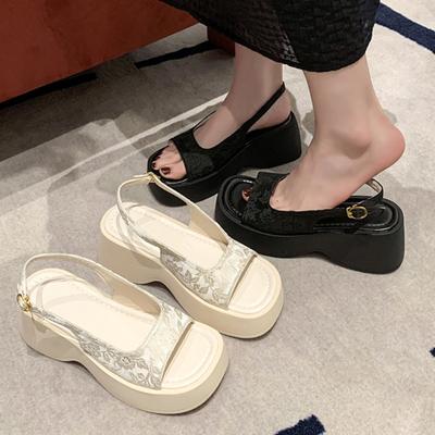 Босоножки на танкетке женские туфли на высоком каблуке принт случайные туфли на платформе 2024 летние туфли-лодочки для ходьбы брендовые женские шлепанцы Zapatos