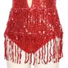 Women's Shiny Sequins Tassel Latin Jazz Dance Leotard Backless Fringed Bodysuit Lyrical Dance Costume