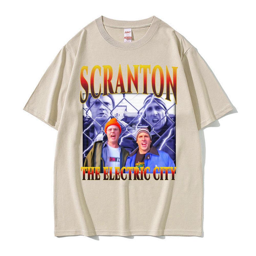 Funny Scranton The Electric City Vintage 90s Movie T Shirts Mens Clothing Fashion Classic Tshirt Cotton Summer Casual T Shirt