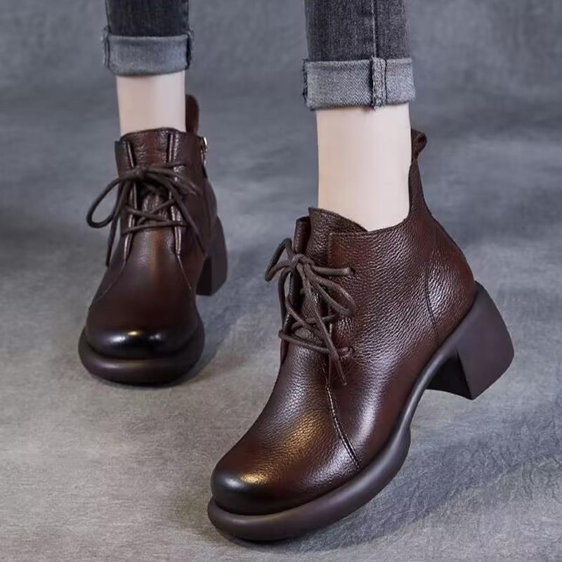 Кожаные женские ботильоны на шнуровке, дизайнерские туфли на среднем каблуке 2025 года, трендовые ретро-туфли на толстой подошве, классические оксфордские туфли, зимние ботинки Botas De Mujer