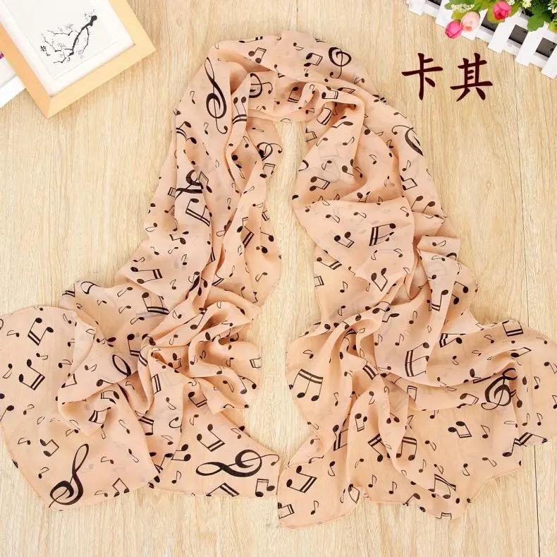 Ladies 50x160CM Scarves Musical Note Print Chiffon Neck Scarf Shawl Soft Scarves High Quality Fabulous Elastic Party Gift