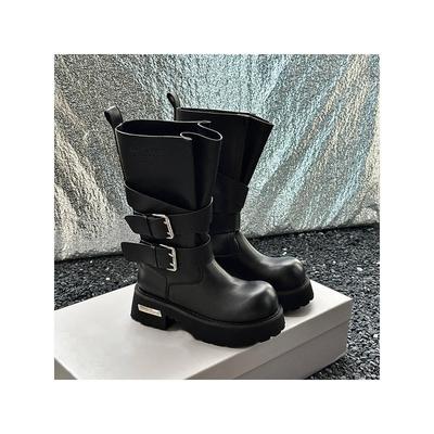 Версия из овчины на толстой подошве полусапоги ретро большеголовые рыцарские сапоги женские сапоги Мартин с пряжкой-змеей женские ковбойские сапоги в западном стиле