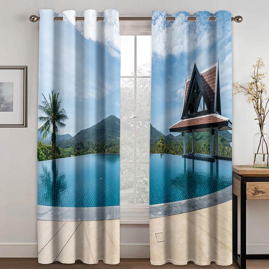 Закат на берегу моря, закат, пейзаж, солнцезащитные шторы, 3D-цифровая печать, полиэстеровые шторы, 2 панели, гостиная, спальня, декор, шторы