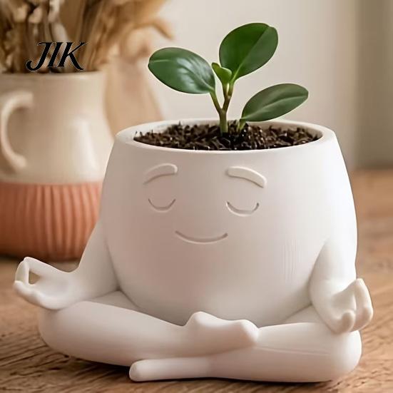 Durable PLA Plant Holder Sit in Meditation Planter, Cute Zen Flower Pot, 3D Printed Small Indoor Container Figure Pot for Succulents Cacti,