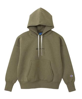 Парка с длинным рукавом, эластичная, термо, с логотипом Script, толстовка с капюшоном, спортивная, травянисто-оливковая [Champion] WRAP-AIR Женская CW-YS102