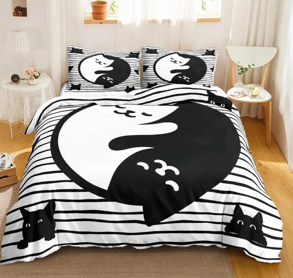 Мультяшный Милый Кот Пуховое Одеяло Пододеяльник 3-х Предметный Комплект Односторонней Печатью Постельное Белье Удобный Пододеяльник С 2 Наволочками