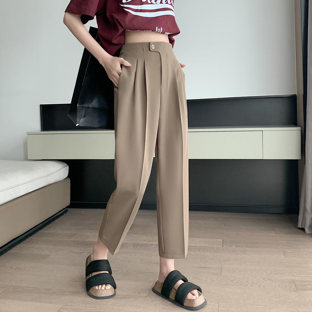 Drainpipe Style High Waisted Loose Fit Trousers for Women