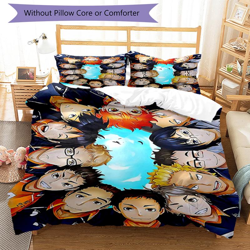 3pcs Haikyu Bedding Set Duvet Cover Closure Includes 1 Duvet Cover & 2 Pillowcases, Soft and Comfortable for All Seasons.