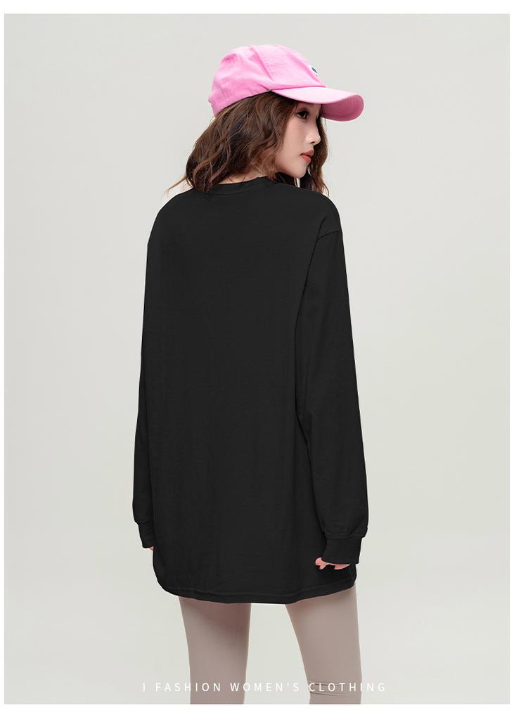 Fresh college style loose T-shirt for spring and autumn leisure fashion, sports girl pure cotton round neck top