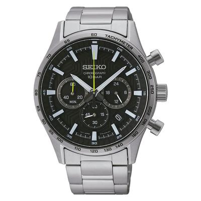 Мужские часы Seiko SSB413P1 с черным циферблатом, хронограф, нержавеющая сталь
