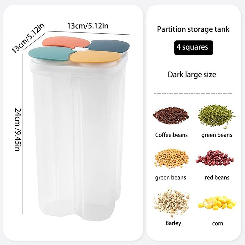 1 шт. Прозрачный контейнер для хранения четырех видов зерна и злаков, кухонные принадлежности, влагонепроницаемый, герметичный, с отделениями, банка с открывающейся крышкой