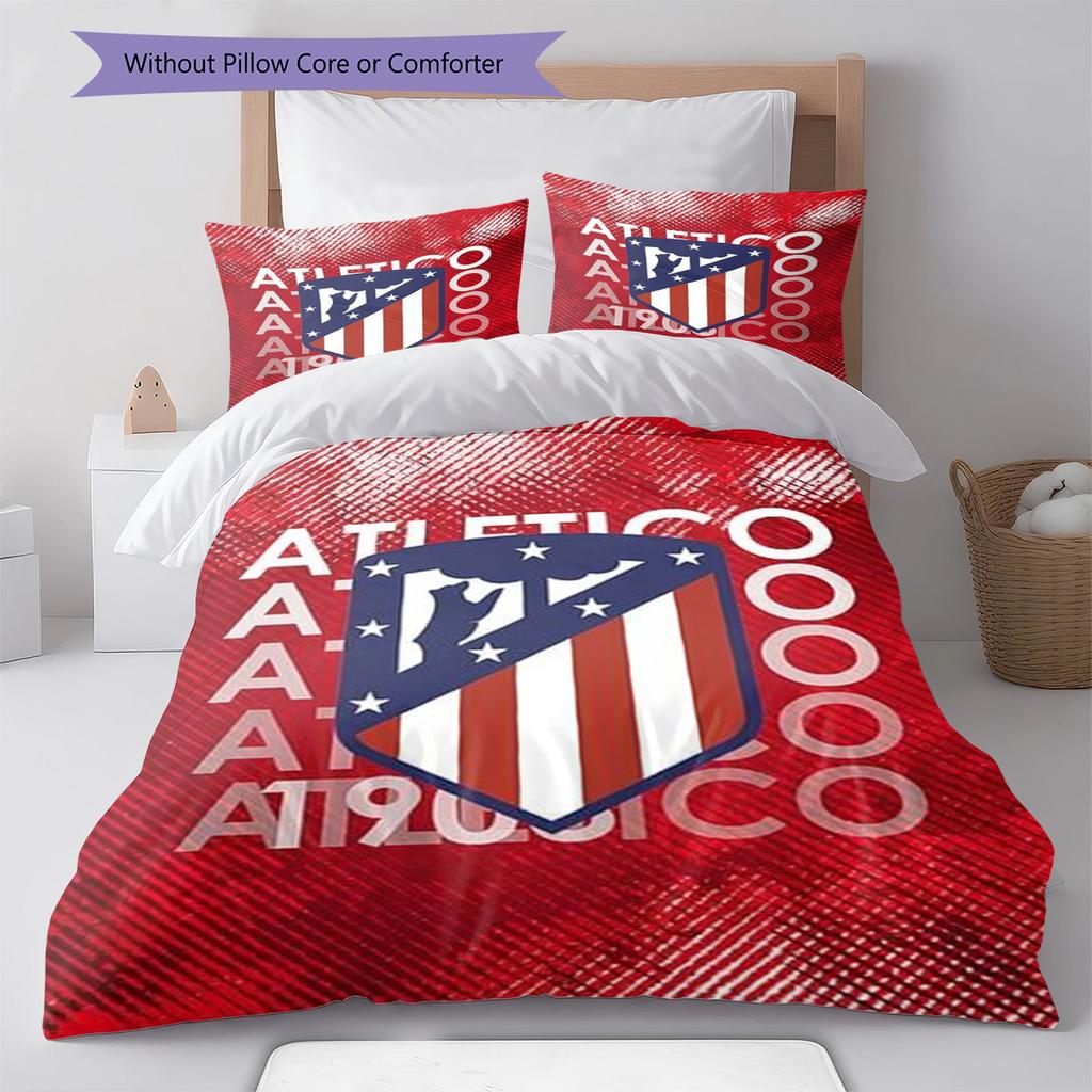 Atletico Madrid Logo Pattern Bedding Set Quilt Cover Pillowcase Home Decor Gift (1 * duvet cover + 2 * pillowcase, without core)