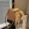 Соломенная тканая сумка большой вместимости для женщин летом 2023 года, новая универсальная сумка через плечо, пляжная сумка, тканая ручная корзина для овощей