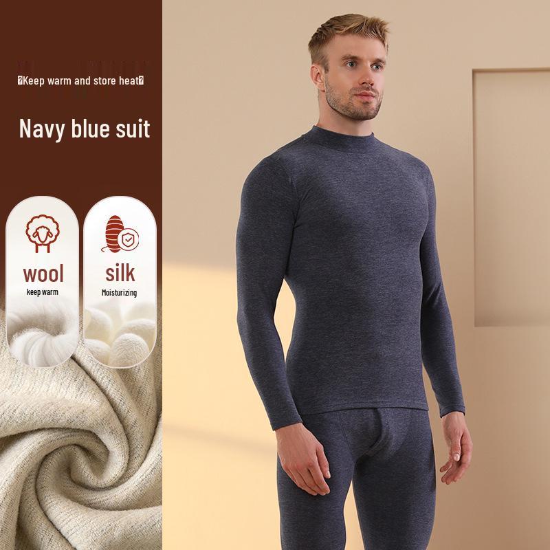Men's Thermal Cashmere Silk Velvet Half-Turtleneck Suit for Winter Warmth