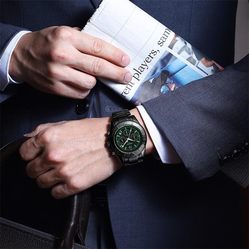 Роскошные деловые мужские часы с хронографом из нержавеющей стали с большим циферблатом, кварцевые часы с подсветкой, наручные часы Relogio Masculino