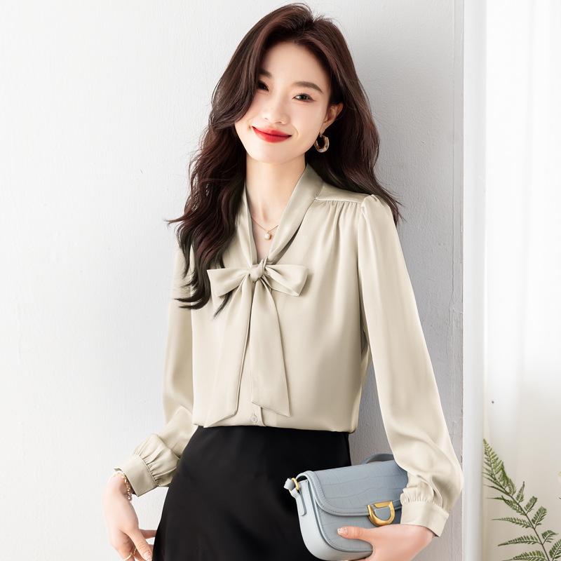 2024 Spring French Ribbon Bow Women’s Long-Sleeve Niche Tops