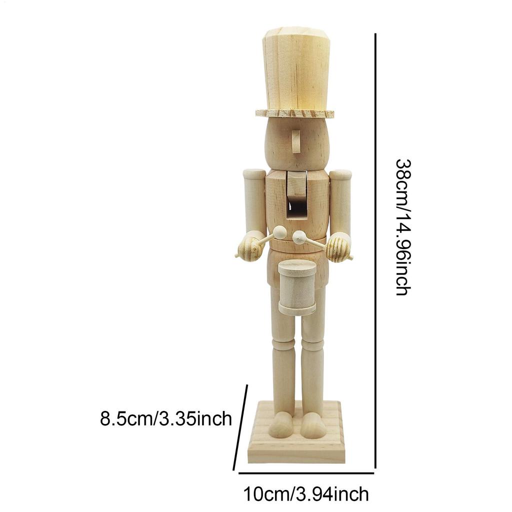 Nutcracker Decor 38cm Wooden 3D Carving Figurine Christmas Wood Nutcracker Ornament For Holiday Party Kitchen Shelf Bedroom
