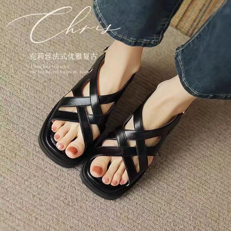 Женские сандалии модные плетеные римские сандалии летние ретро коричневые туфли с открытым носком на низком каблуке с открытой пяткой для женщин Sandalias Mujer