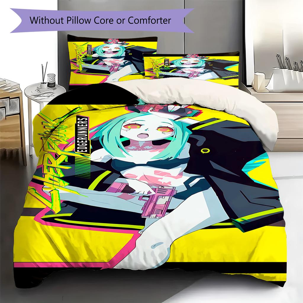 Постельное белье с рисунком Cyberpunk Edgerunner, Комплект с одеялом, Пододеяльник, Наволочка, Домашний подарок на день рождения (1 пододеяльник + 2 наволочки, без наполнителя)