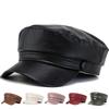 Autumn Winter Fashion Ladies Beret PU Leather Beret Hat Painter Hats Outdoor Leisure Flat Top Military Caps Spring Casual Berets