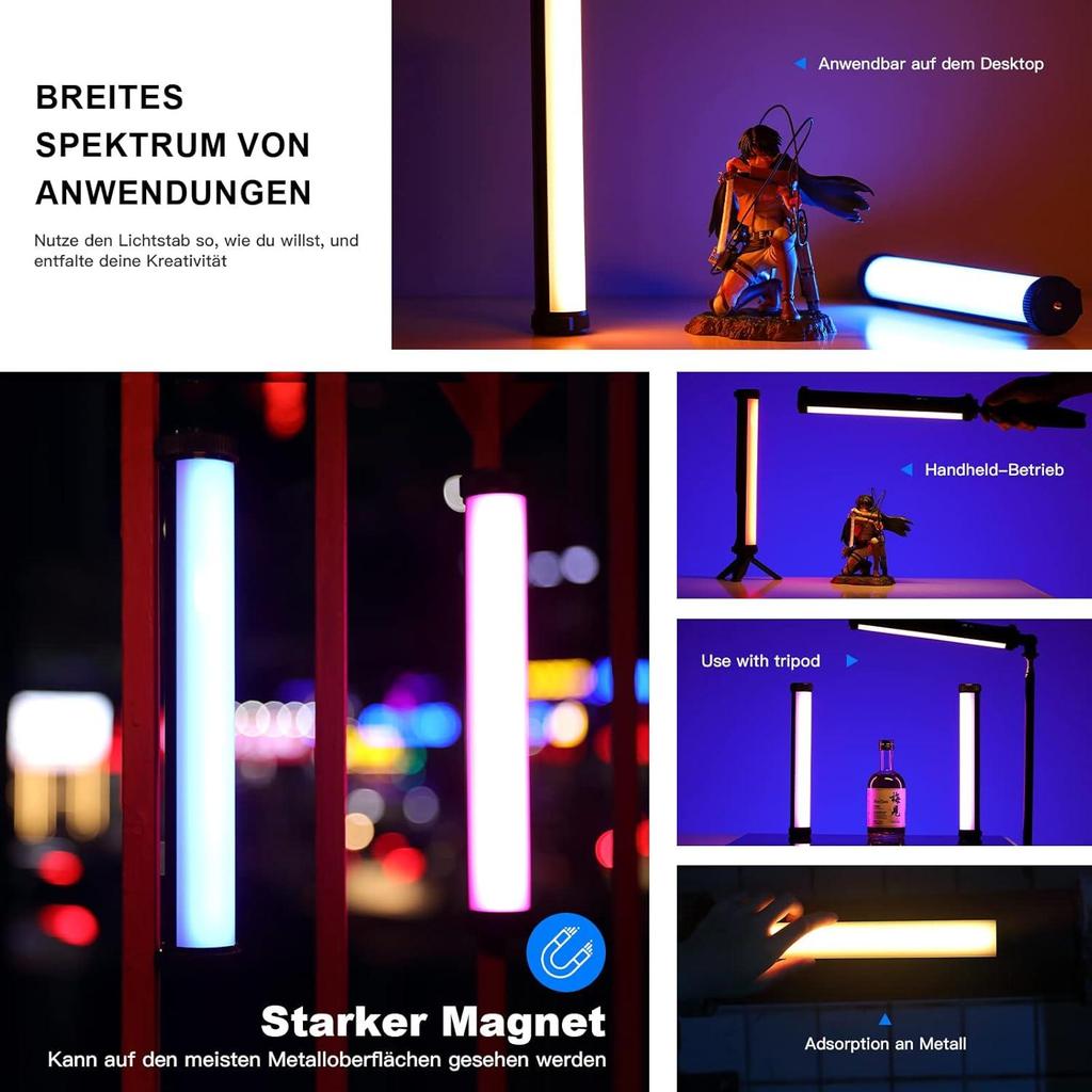 Soonpho Pack of 2 RGB Light Tube Stick LED Light Stick Studio with 4000 mAh Battery,  2500 K-8500K, Adjustable Brightness, 21 Effects for TikTok