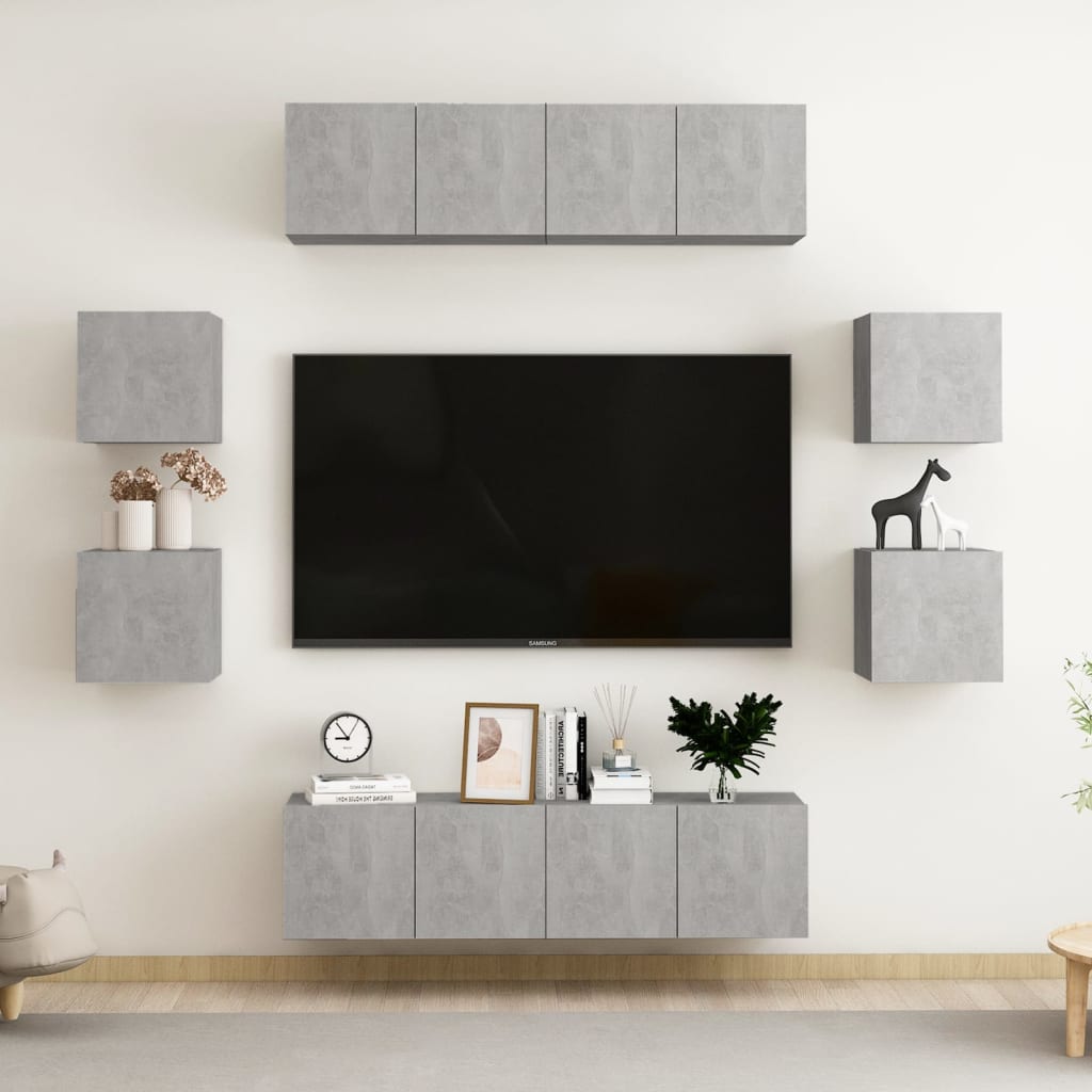 8 Piece TV Cabinet Set Concrete Grey Particleboard