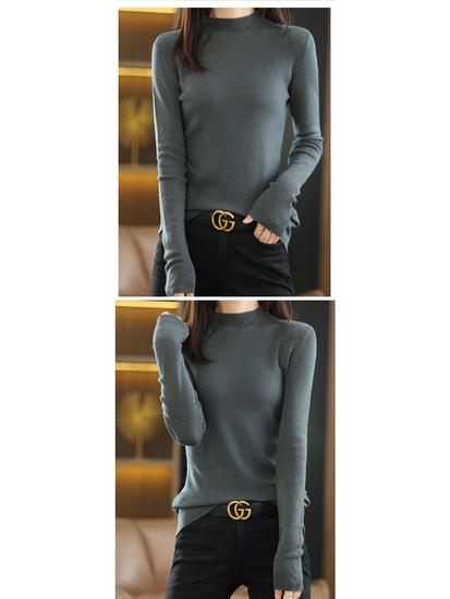 Женский трикотажный свитер со средним рукавом - Полувысокий воротник, Легкий, Весенне-осенний сезон 2022