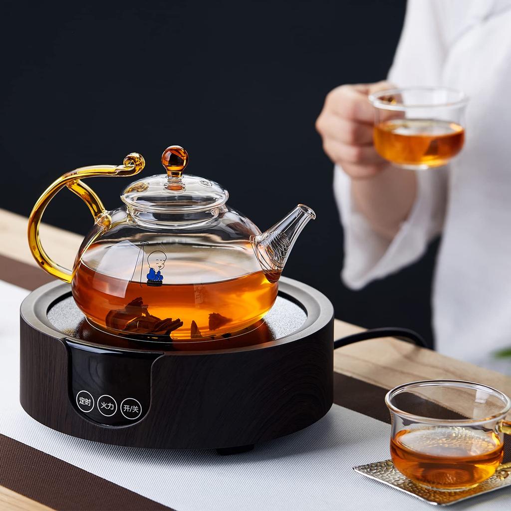 Pokaro Tea Glass Teapot, Heat-Resistant, Clear, Shatter-Resistant, Zen, Monk-Style, Round Teapot for Black Tea, Green Tea, Fruit Tea, and Loose Leaf