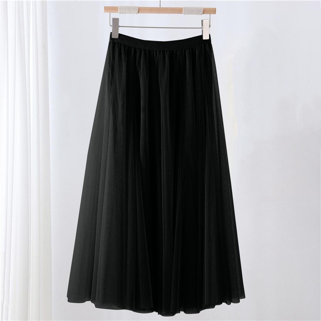 Женская однотонная сетчатая юбка с резинкой, большая юбка средней длины