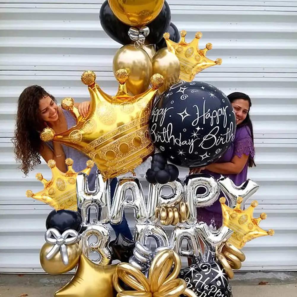 14pcs Big and Small Gold Crown Aluminum Film Balloon Set Party Decoration Photography Wedding baby shower Birthday Supplies