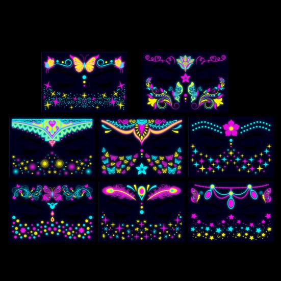 8 листов водонепроницаемые неоновые татуировки наклейки музыкальный фестиваль бабочка яркие цвета великолепные световые эффекты