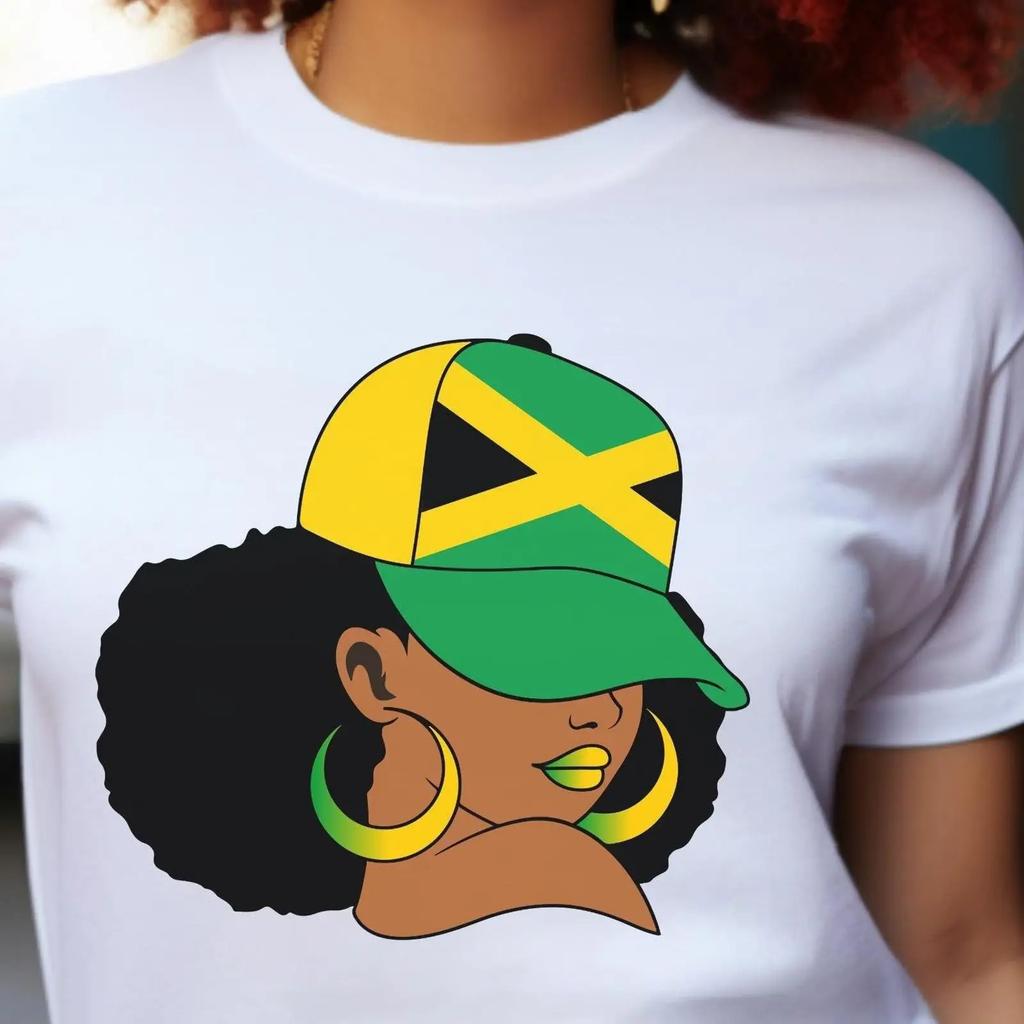 Jamaica Flag T Shirt Afro Women vintage Washed Top For Everyday Wear streetwear designer clothes Stretched Slightly homme
