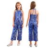 Kids Girls Halter Shiny Sequins Jazz Latin Dance Jumpsuit Sleeveless High Waist Pageant Romper Long Pants