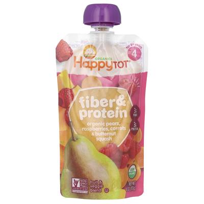 Happy Family Organics Happy Tot, Клетчатка и протеин, 2+ года, Органические груша, малина, морковь и мускатная тыква, 4 унции (113 г)