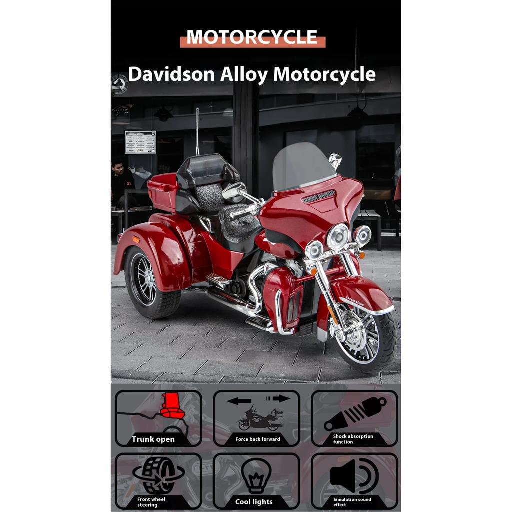 1/9 Harley Davidson TRI GLIDE ULTRA Luxury Tricycle Alloy Diecast Model Motorcycle Sound & Light Collection Decoration Gift BOX