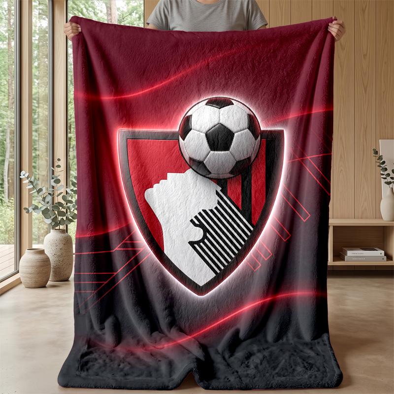 Bournemouth Football Print Flannel Blanket, Soft Warm Lightweight Throw Blanket for Sofa Bed Camping