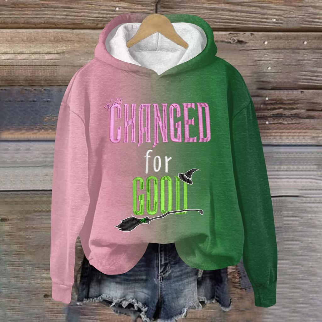 Женская мода Bad Witch Print Hooded Pullover Sweatshirt