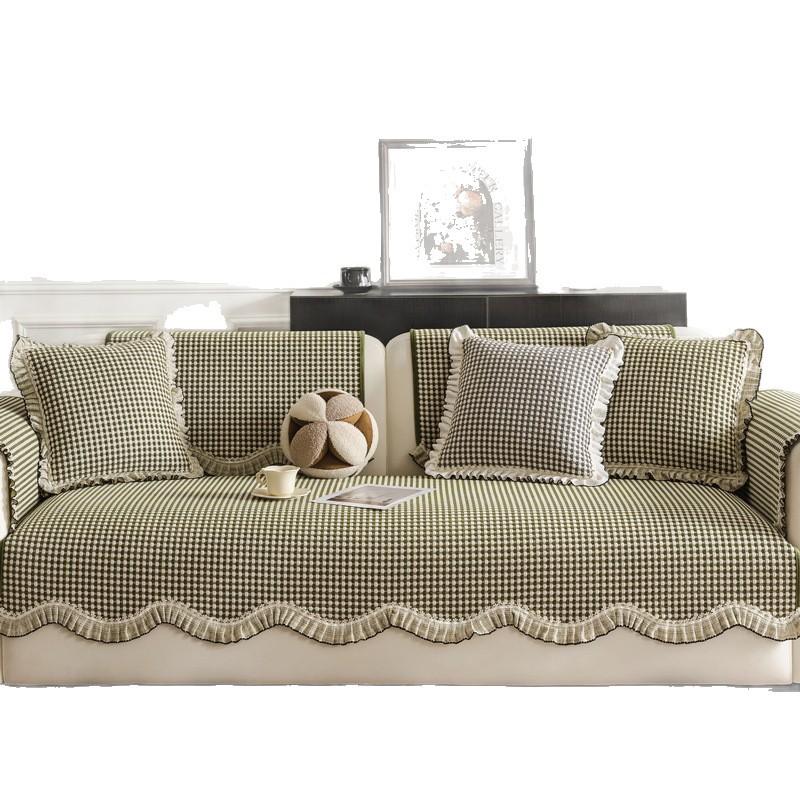 Новая свежая клетчатая подушка для дивана Четыре сезона Универсальная тканевая подушка для сиденья Легкая роскошная нескользящая накидка на диван Накидка