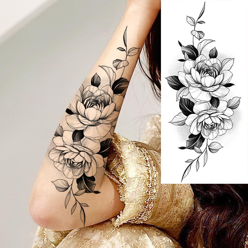 1 Sheet Snake Temporary Tattoos For Women Men Arm Leg Forearm Body Adults Rose Fake Flower Tattoo Sticker Waterproof Covers Up