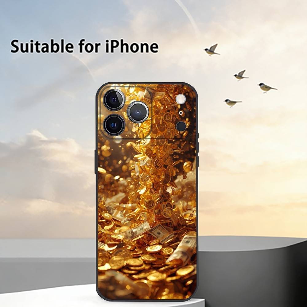 Денежное Золотое A-Art Чехол для Телефона Силиконовый Мягкий Для IPhone 17 16 15 14 13 12 11 X XR Plus Pro Max Plus