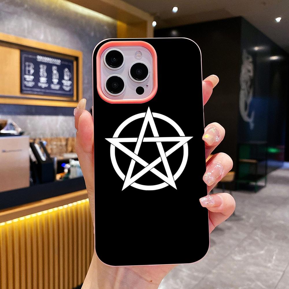 Aesthetic Pentagram Phone Case for iPhone 17 16 15 14 13 12 11 Air Pro Max Plus Jelly Double layer Pink Cover